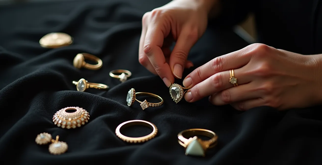 Composición elegante de joyas de alta gama sobre terciopelo negro