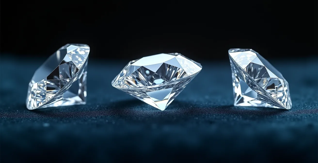 Comparación visual de diferentes cortes y calidades de diamantes para anillos de compromiso