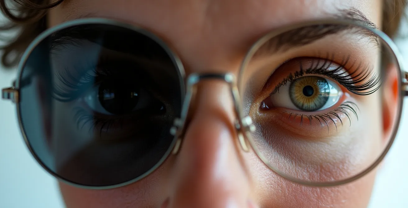 Comparación de pupila dilatada con gafas oscuras versus pupila normal