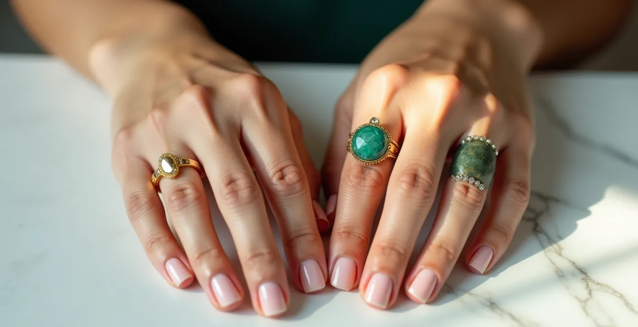 Comparación lado a lado de anillo de oro y bisutería oxidada tras uso