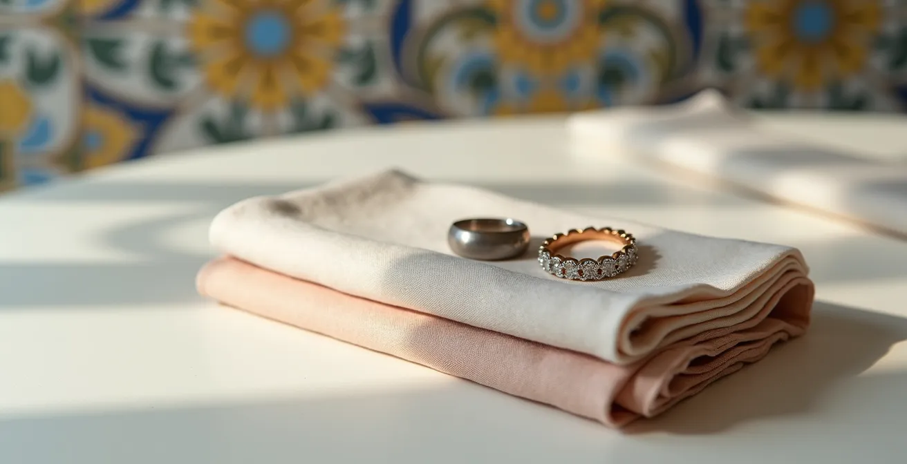 Comparación visual entre engaste de bisel liso y engaste de garras sobre seda