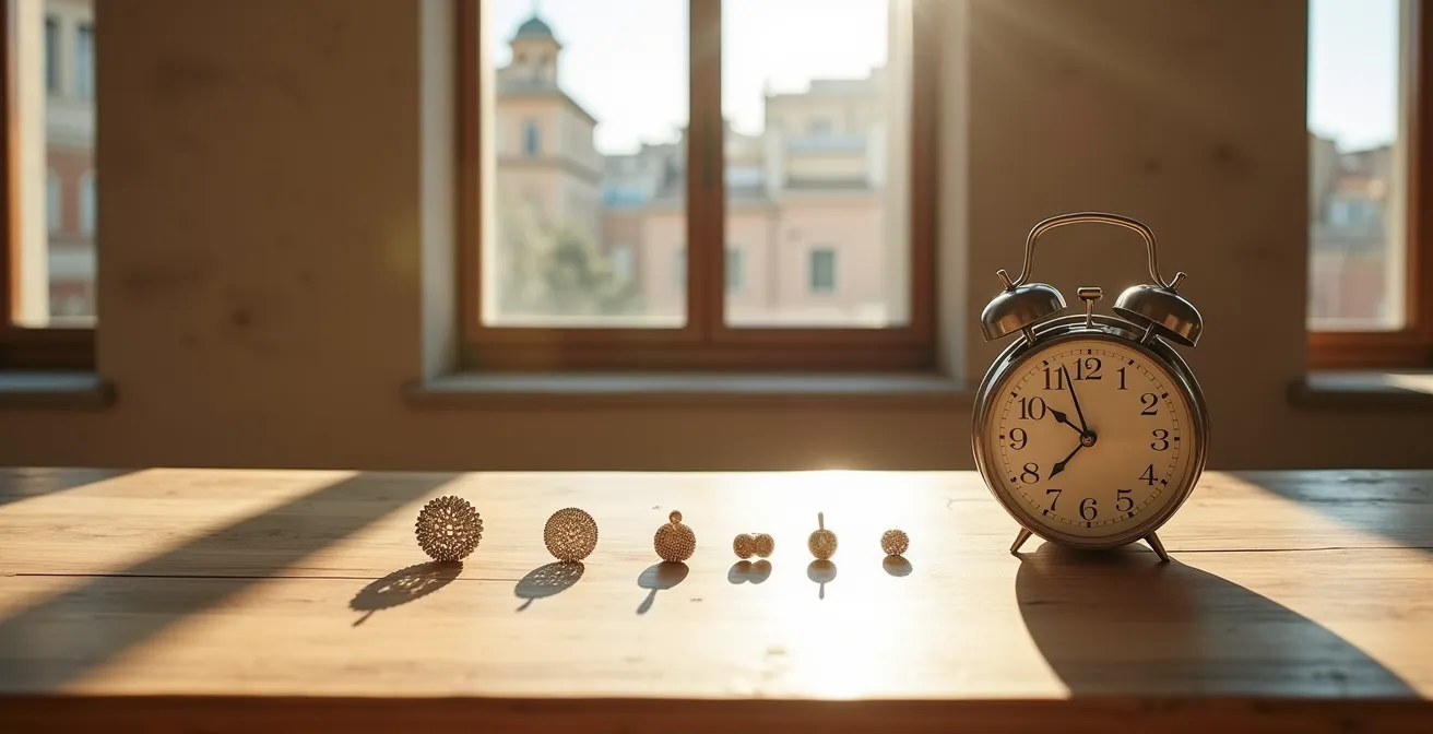 Escena minimalista mostrando la presión del tiempo y la urgencia en compras de joyería