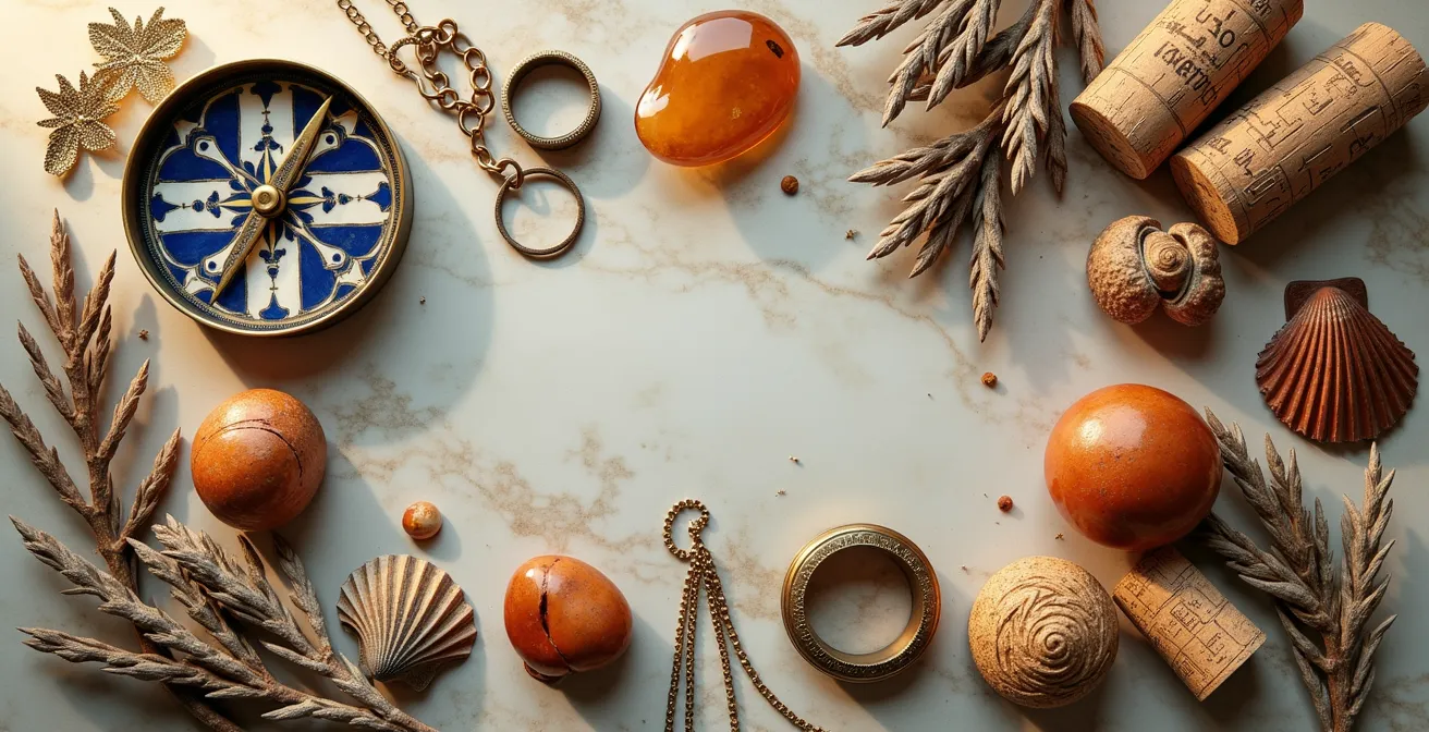 Composición artística con elementos culturales españoles y joyas que evocan una estética personal.