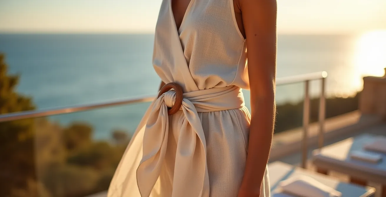 Pañuelo de seda usado como cinturón elegante sin hebillas metálicas