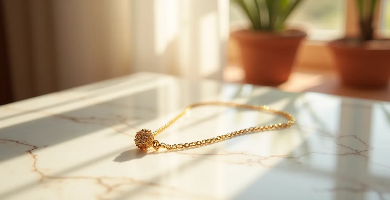 Ritual matutino con una única joya de calidad sobre superficie de mármol