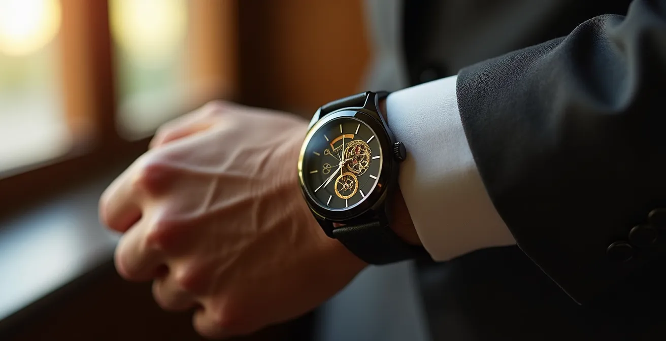 Rotor de un reloj automático capturando energía del movimiento del brazo