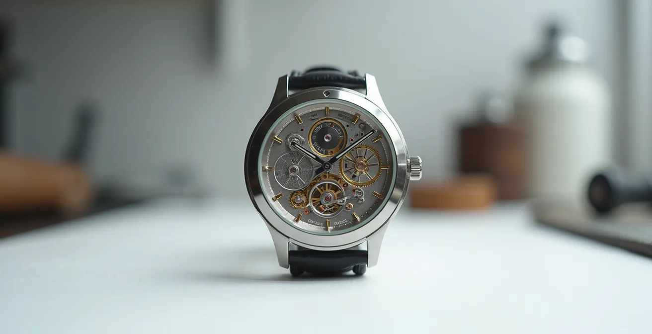 Vista macro del rotor oscilante de tungsteno en un movimiento automático