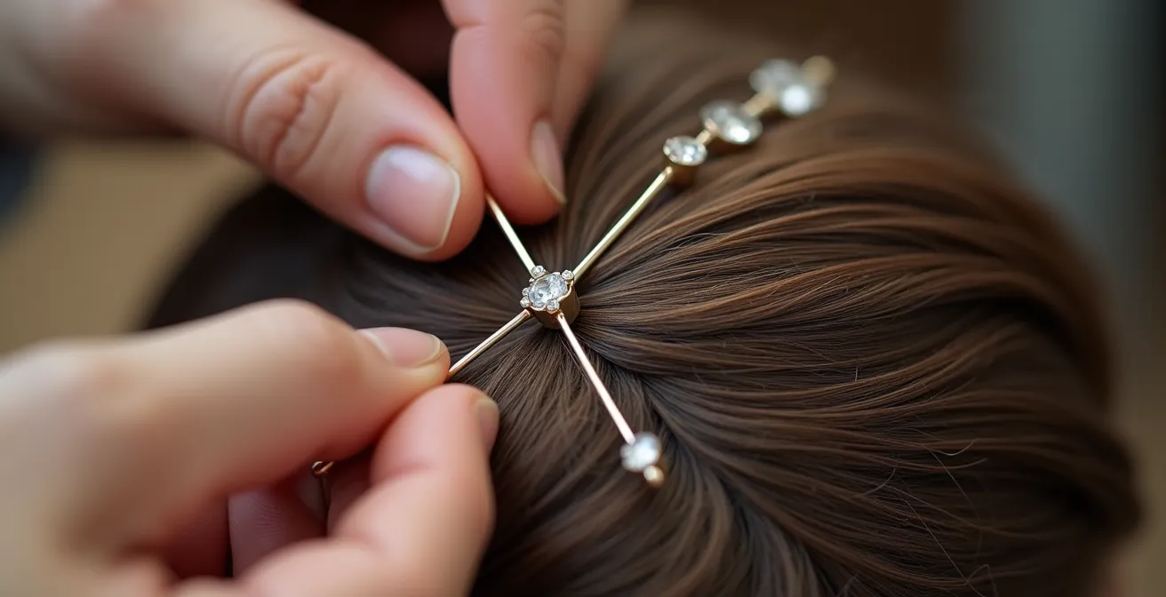 Detalle de colocación profesional de diadema con técnica de anclaje