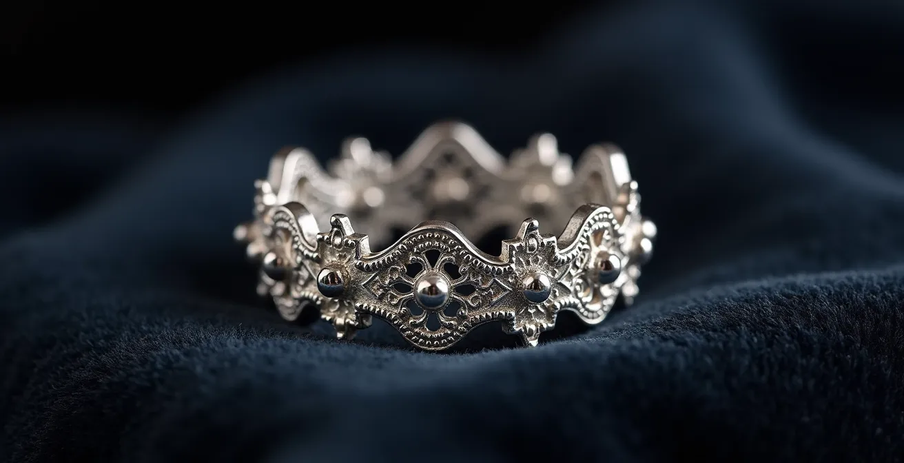 Detalle macro del reverso de filigrana cordobesa mostrando microsoldaduras