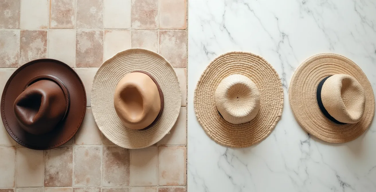 Transición visual de accesorios de invierno a primavera mostrando el cambio de materiales y colores